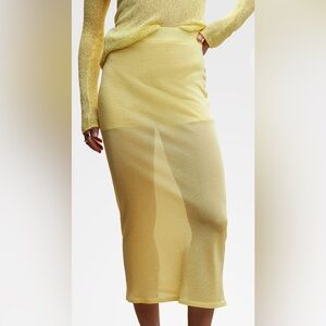 MANGO SEMI-TRANSPARENT KNITTED STRAIGHT SKIRT SHEER FABRIC WOMENS YELLOW SIZE S